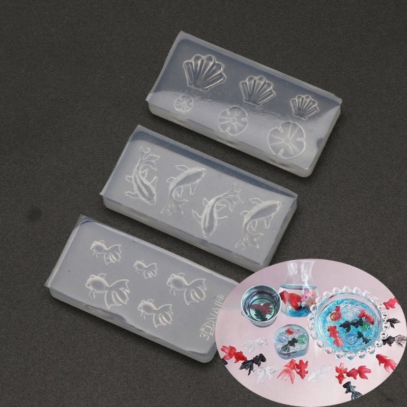 Moonlight&quot; 3Pc Mini Size Goldfish Lotus Leaf Earrrings Water Dag DIY Resin Jewelry Mold Kit