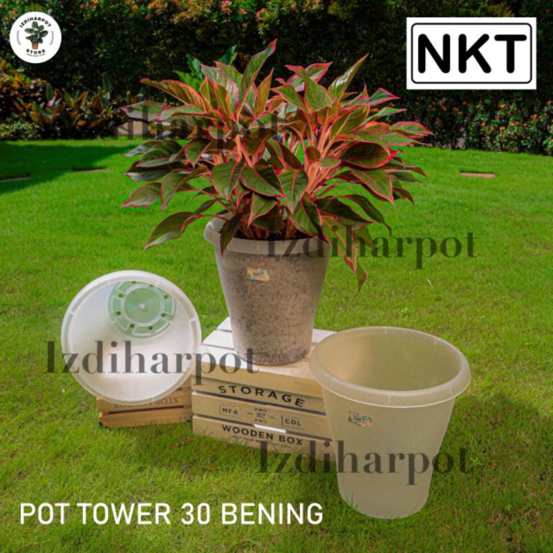 pot bunga tanaman tinggi tower 30cm - NKT TOWER 30 BENING TRANSPARAN