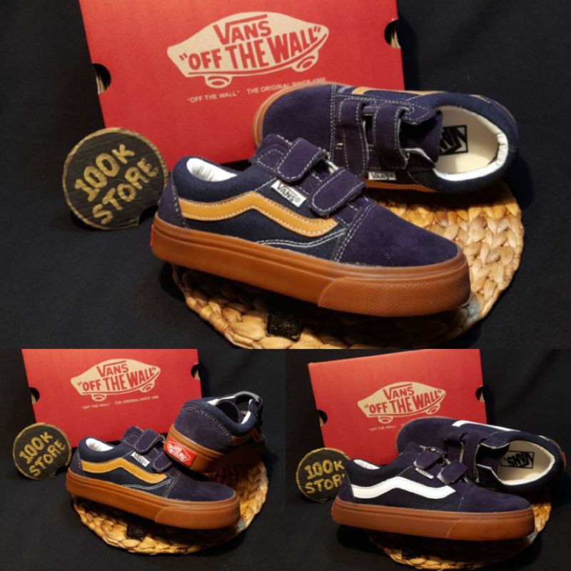 sepatu Vans anak navy gum velco size 17-35 real pict