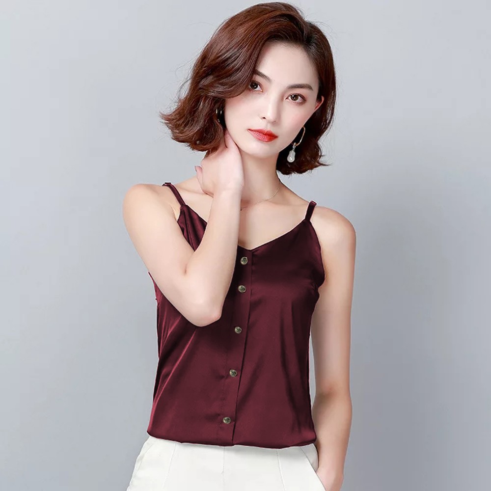 Tanktop Camisoles Singlet Tali kecil wanita Gaya Korea variasi kancing - XSHOP Usagi