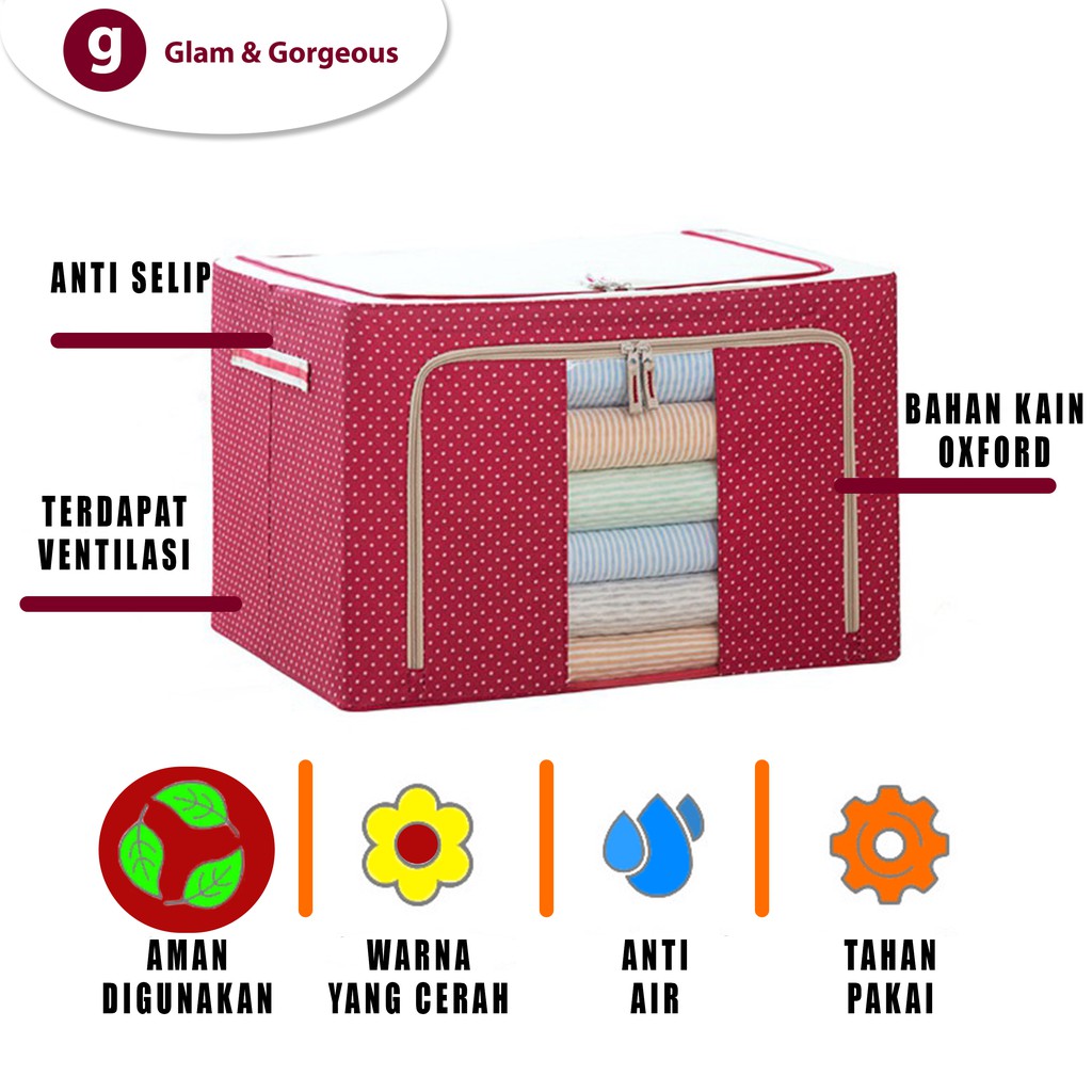 Storage Box Baju Kotak Pakaian Penyimpanan Mainan Rangka Besi SB015