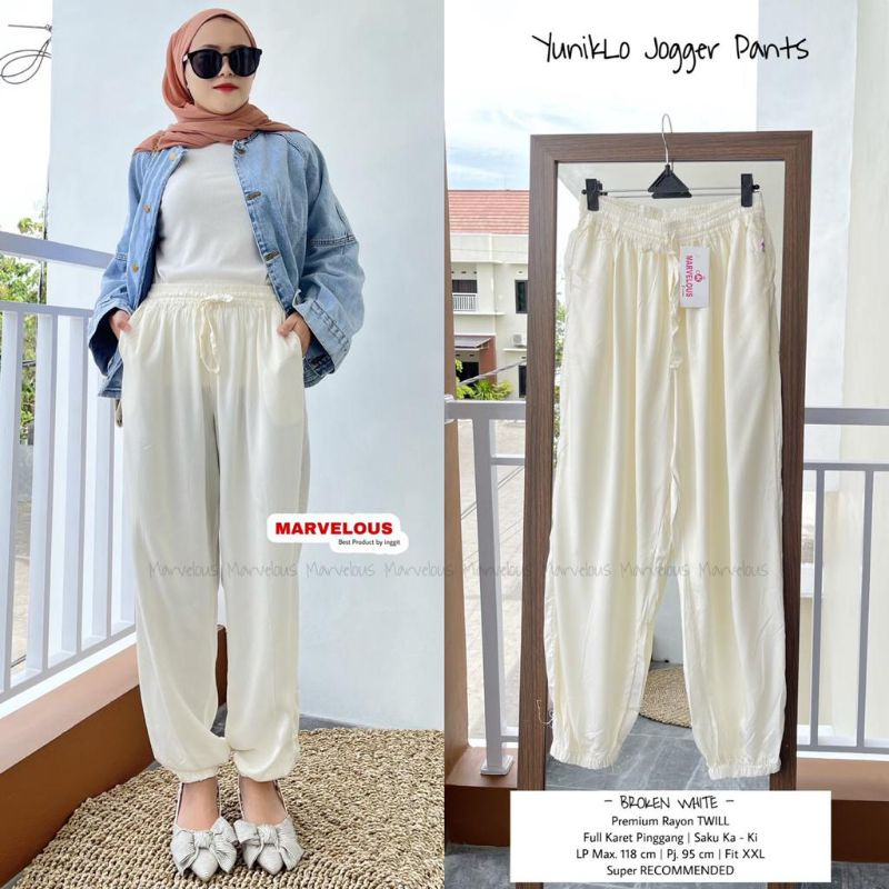 Yunikklo Pants - Celana Jogger Wanita Dewas Jumbo Bahan Katun Rayon Twill Motif Polos