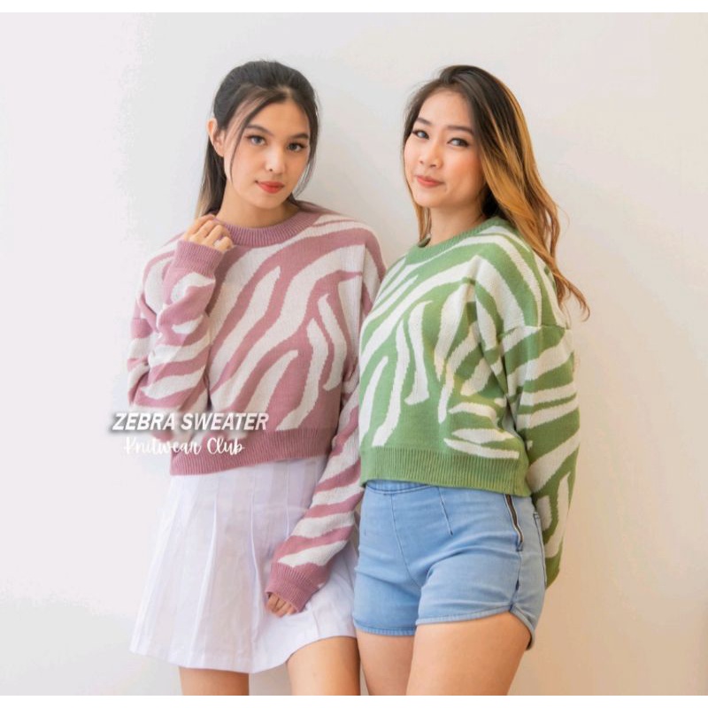 SWEATER CROP RAJUT ZEBRA CEWEK WANITA PREMIUM TEBAL