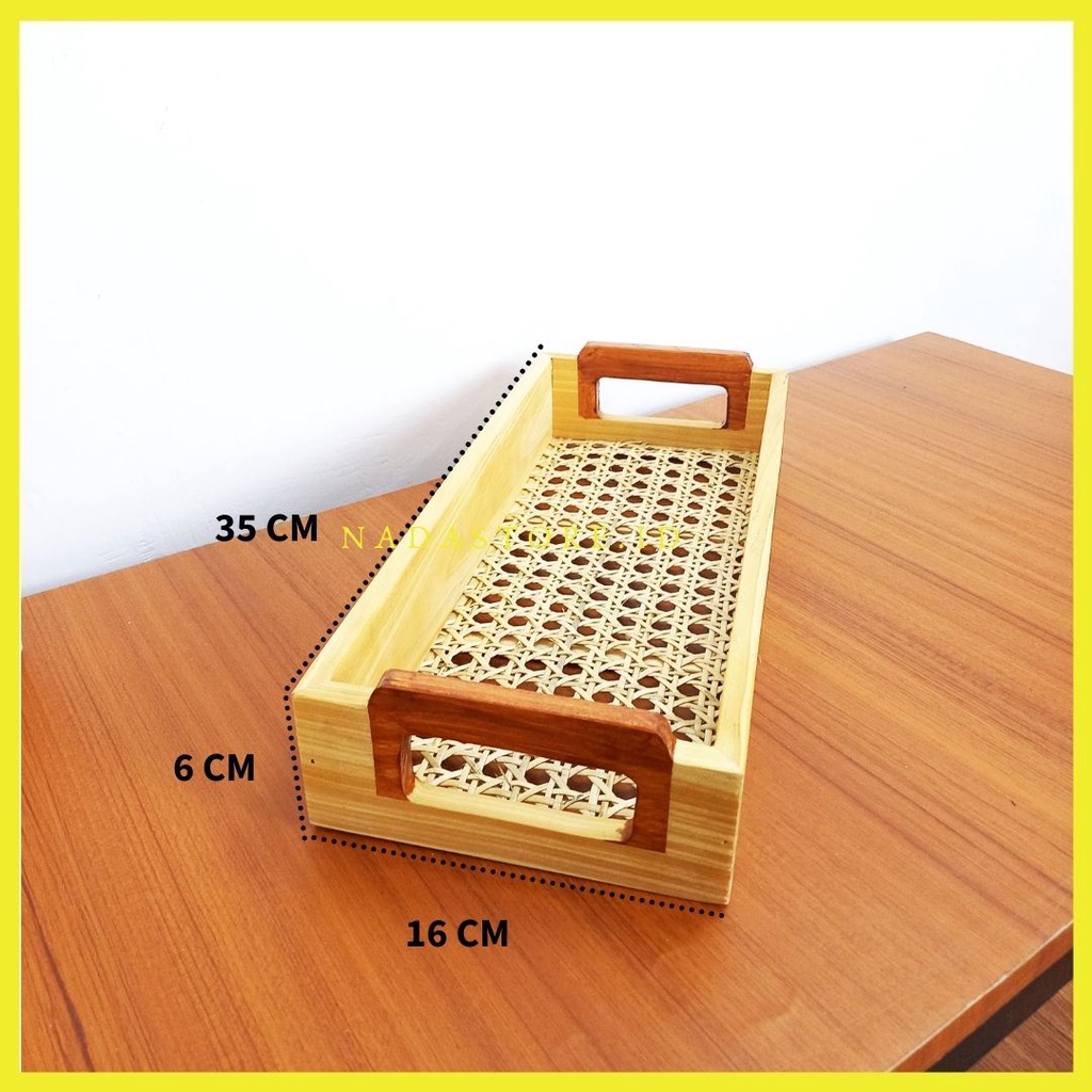 SERVING TRAY / BAKI HOMEDECOR NAMPAN KOREAN AESTHETIC WOODEN MINI ROTAN WEBBING