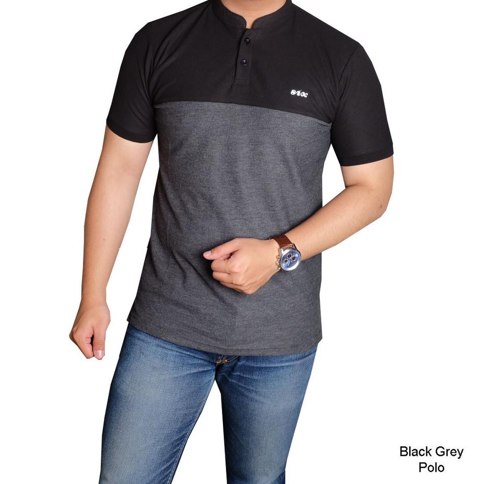 TERLARIS Kaos Polo Pria Berkerah Raglan Hitam Biru ZKJ