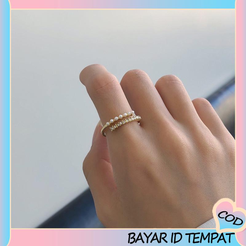 COD❤️ Fashion Desain Pembukaan Cincin Mutiara Sederhana, Cincin Jari Telunjuk yang Dipersonalisasi-A.one