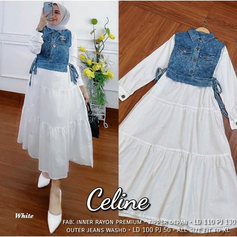 CELINE SET DRESS ORI EL-DINNAR // SETELAN OUTER JEANS WASH INNER RAYON PREMIUM
