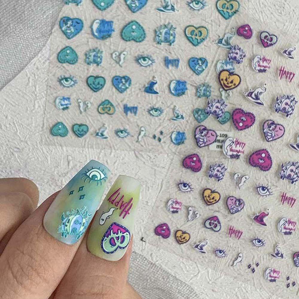 [Elegan] Kartun Stiker Kuku Fashion Relief Cinta Hati Manikur Aksesoris Kucing Penyihir Nail Art Dekorasi