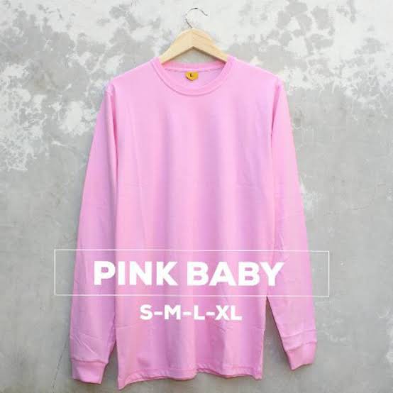 BAJU KAOS POLOS LENGAN PANJANG WANITA DAN PRIA PINK BABY BAHAN 100% COTOON COMBAD
