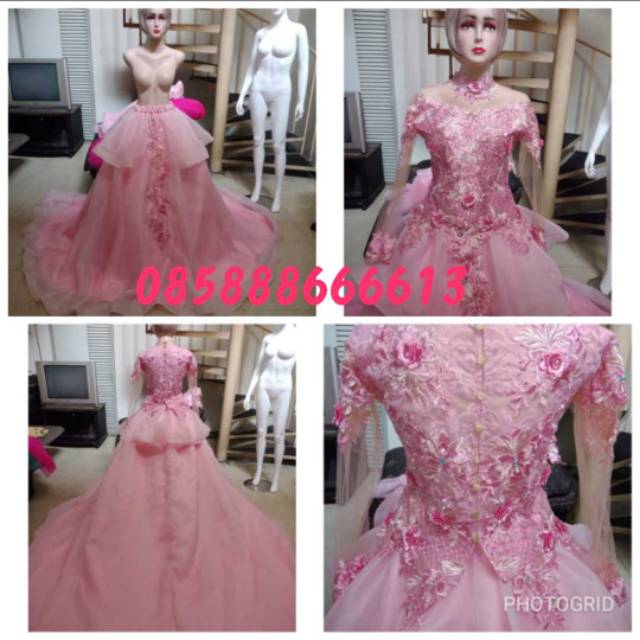Gaun pengantin mewah ekor murah ( 3d organza )