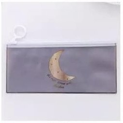 TEMPAT PENSIL TRANSPARAN / TEMPAT PENSIL TRANSPARAN MOTIF / ZIPPER BAG TRANSPARAN-MOON GRAY
