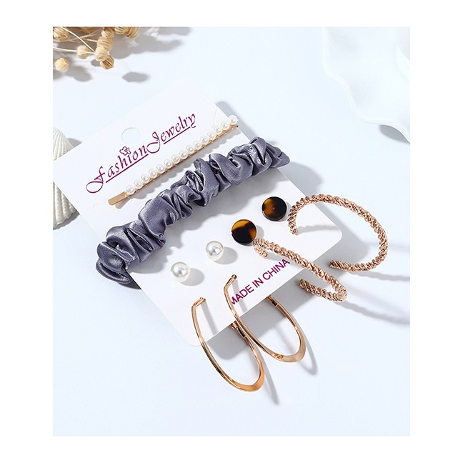 LRC Aksesoris Set Fashion Earrings Hair Clip Hair Rope Set