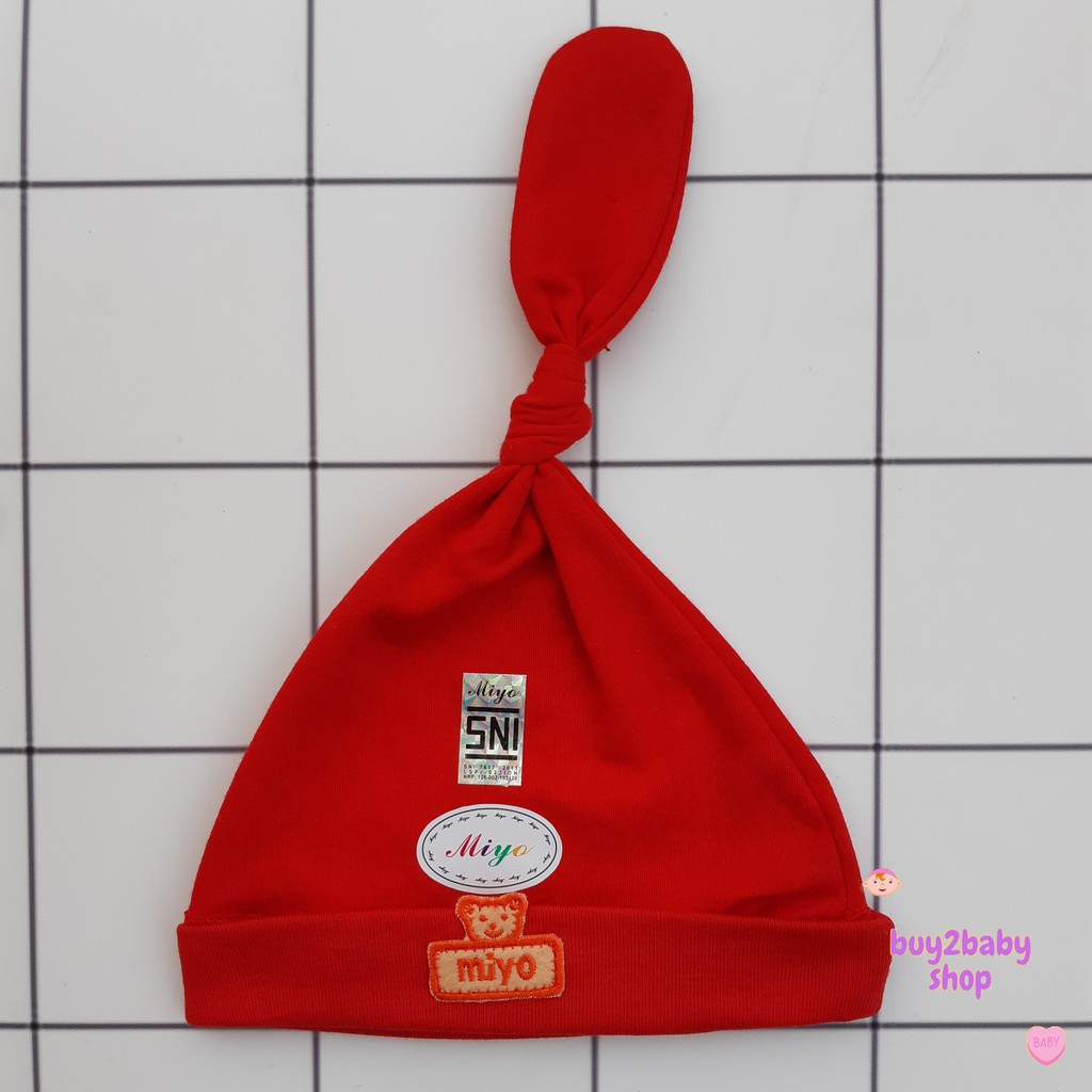 Topi bayi newborn model tali dan bulat MIYO Premium Candy Red 1 PCS