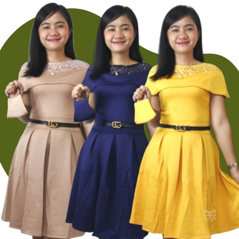 CHICA DRESS SCUBA PREMIUM KOMBINASI BROKAT IMPORT FREE BELT DAN MASKER