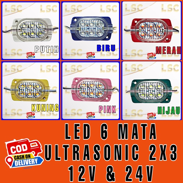 BARU!! Lampu led ultrasonik 6 mata kotak 12V dan 24V variasi mobil bis truk neon