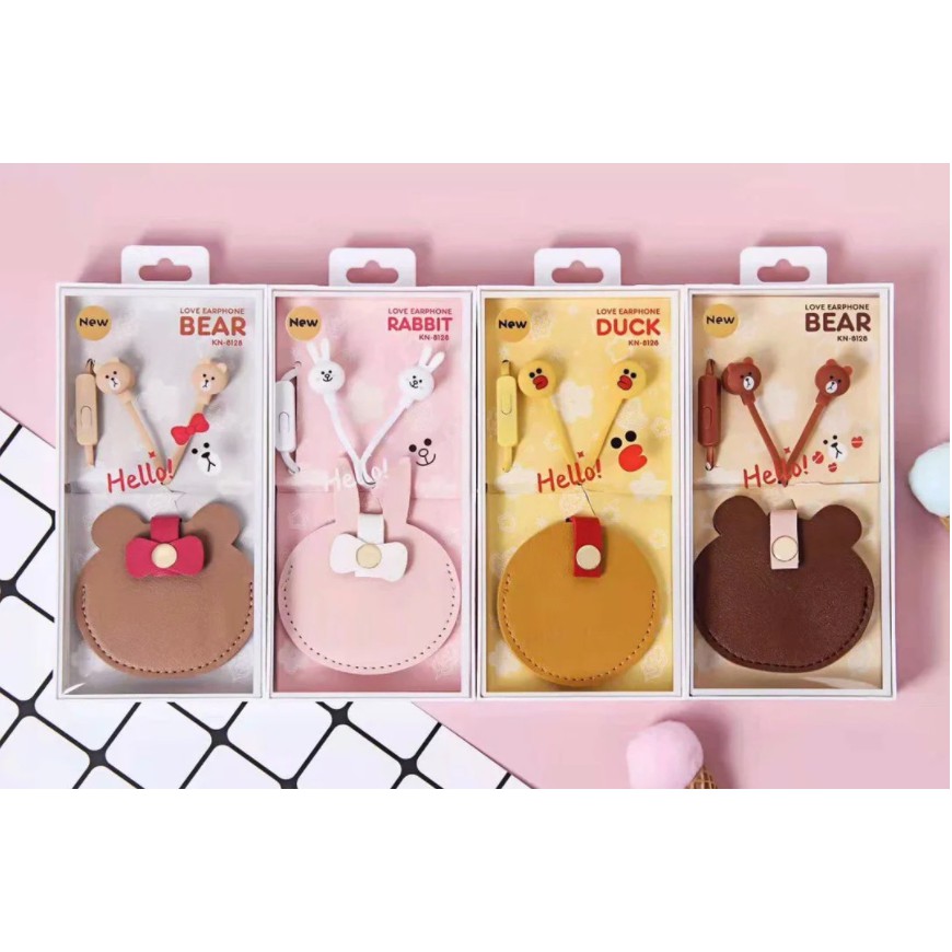 [KN-8128] Earphone Karakter Kartun Line / Penjepit Kabel Headset Kulit Lucu / Wadah Earphone Kartun