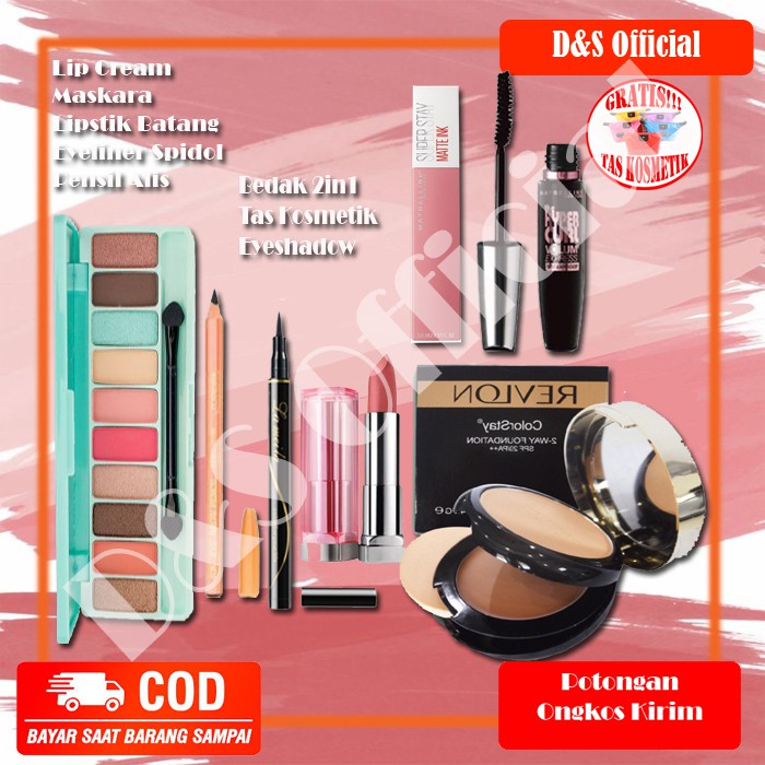 Satu Set Make Up Lengkap / Paket Kosmetik Maybelline Wanita 8 in 1 / Paket Makeup Hemat - Bedak - Li