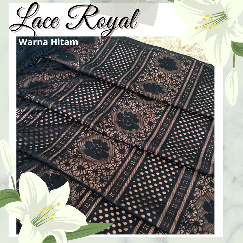 Kain Bahan Brokat Halus Meteran Gamis Brukat Lace Royal Warna Hitam