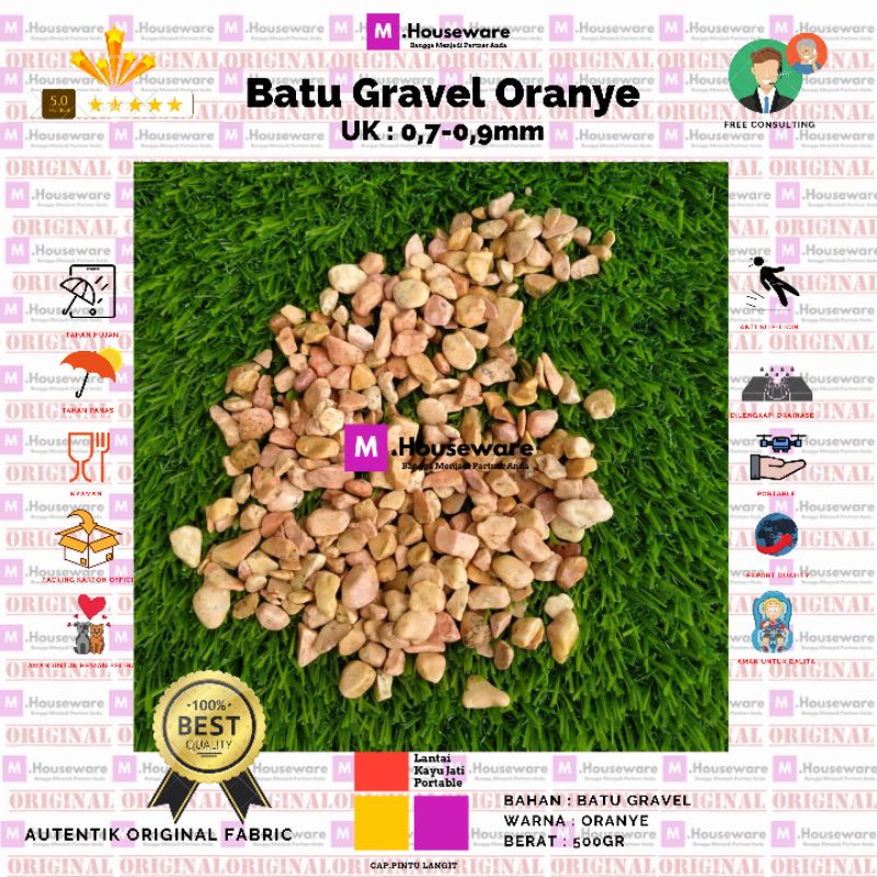 Batu Gravel Oranye 500gram / batu aquascape aquarium / batu taman dan pot