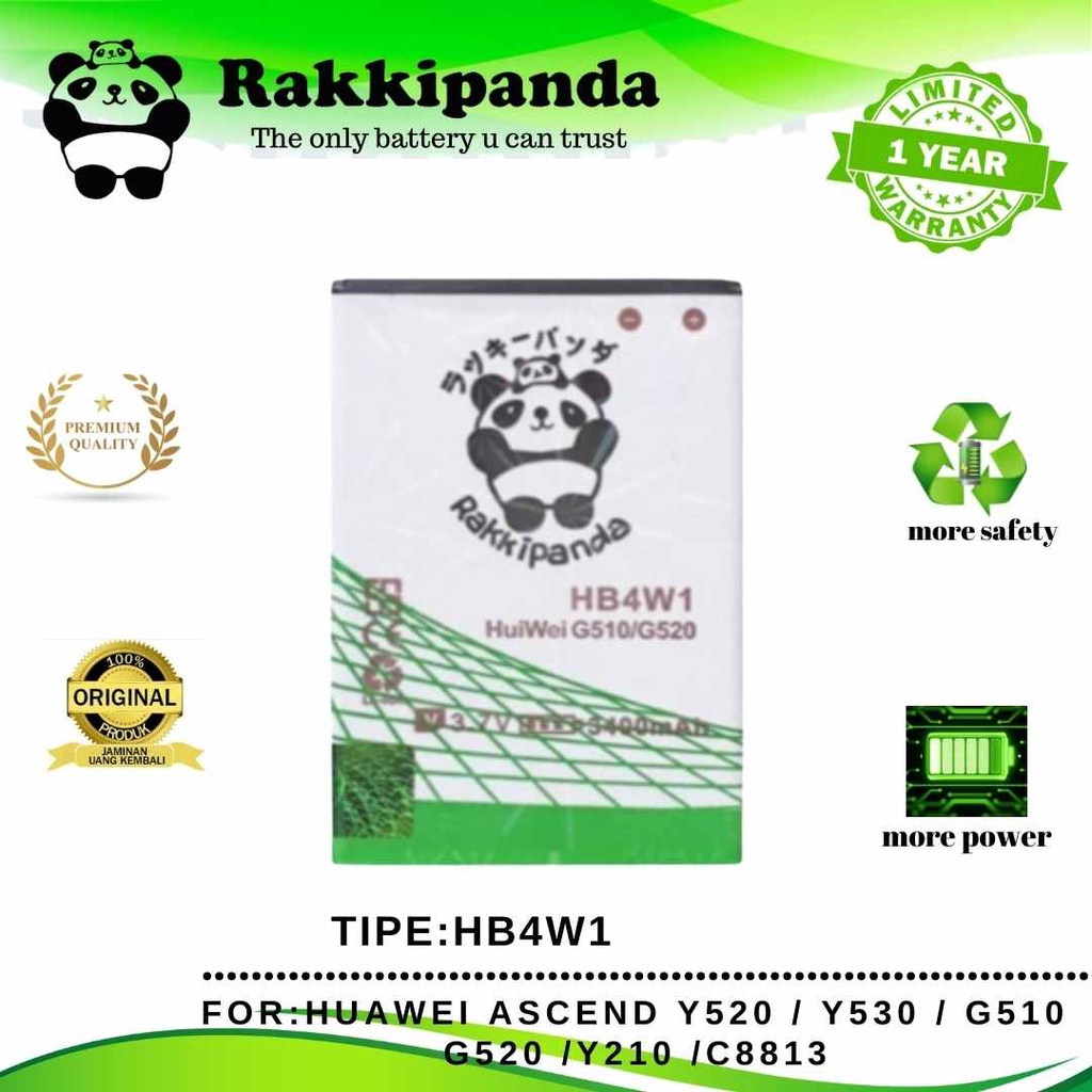 (R/K)- RakkiPanda - HB4W1 / HB4W1H Huawei Ascend Y520 / Y530 / G520 / G510 / Y210 / C8813 Batre Batrai Baterai