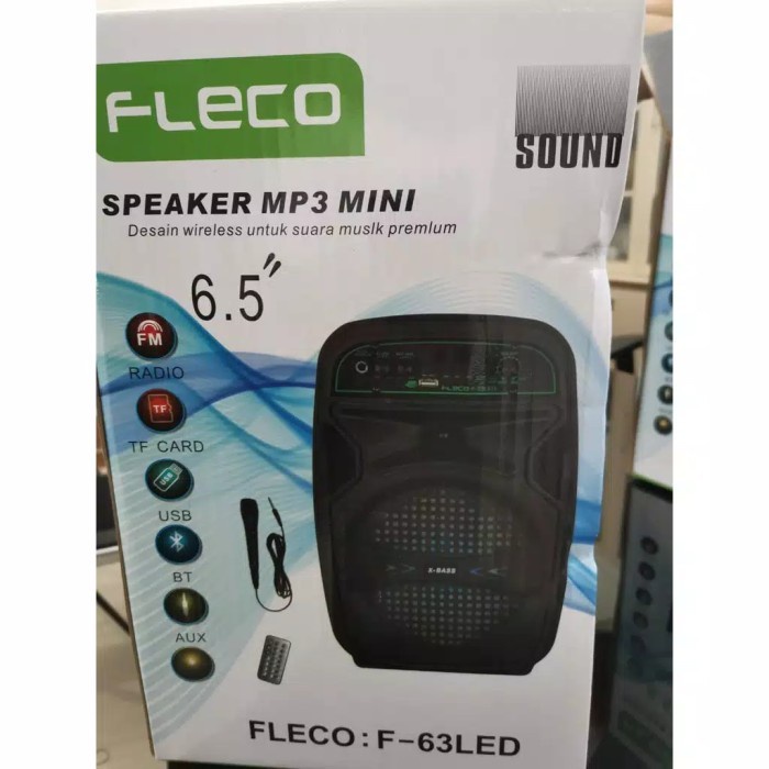 Promo Terbaru!!! Speraker Bluetooth Fleco F-63 LED Portable 6.5Inc Radio MP3 Wireless Extra Bass Free Microphone Berkualitas