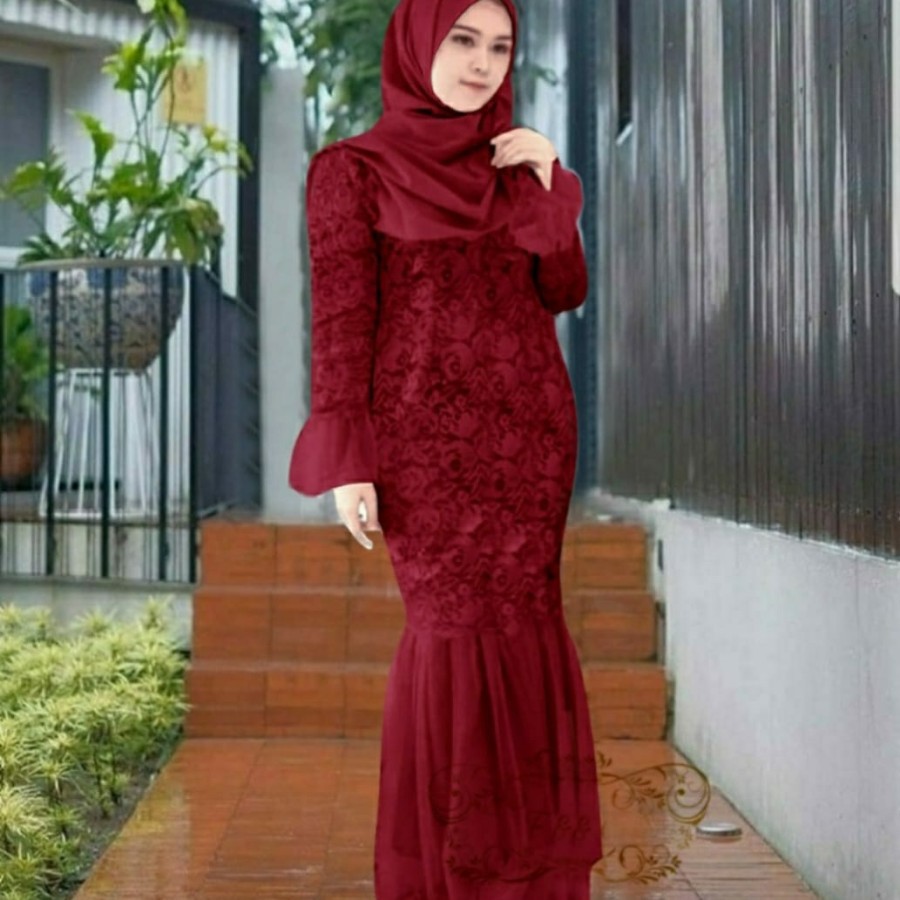 COD Syari Maxi Muslim Jumbo Lebaran Mewah Brukat Murah Terbaru 2021 Duyung Christalia XXL