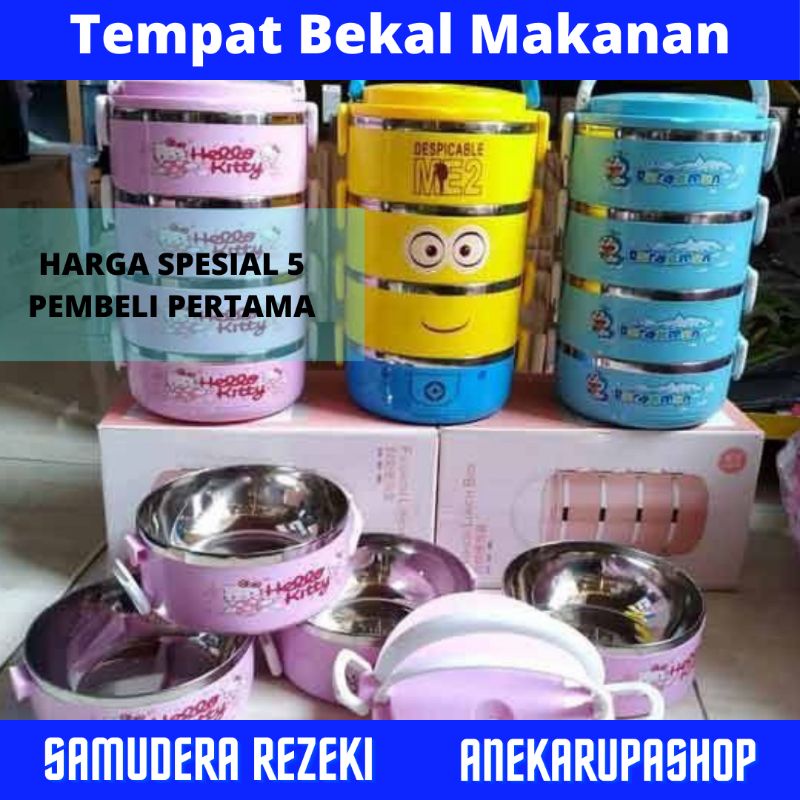 anekarupa rantang bekal susun 4 stainless plastik karakter kartun lucu lunch box bekel bekal