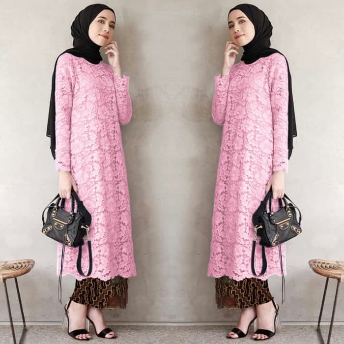 Atasan Kebaya Longcape Brokat / Brukat Tunik Grey dan Warna Lainnya