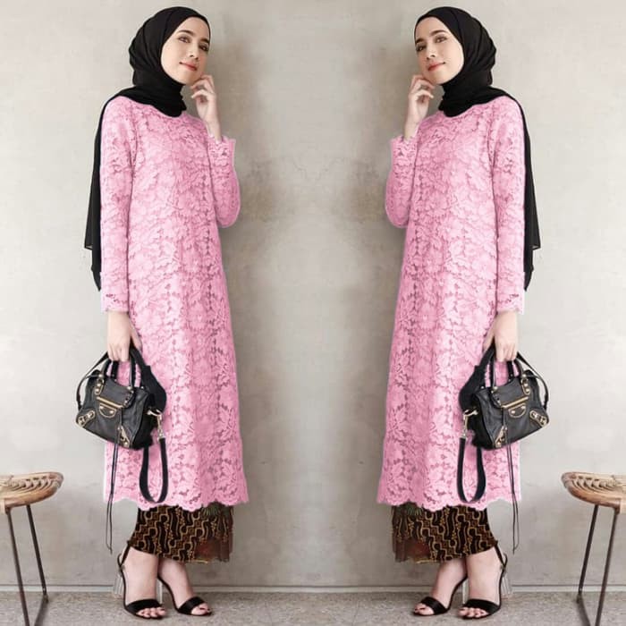 Atasan Kebaya Brukat Tunik Dusty Pink dan Warna Lain nya