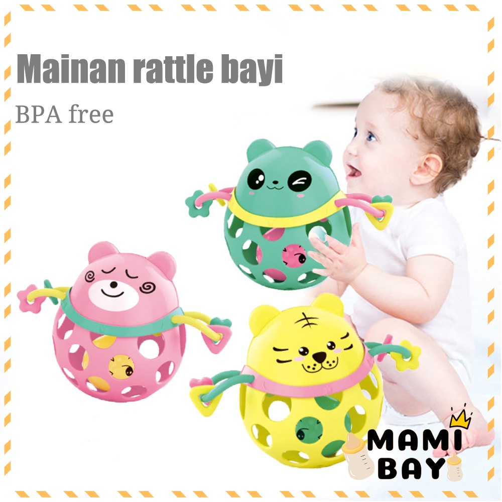 Mamibayi Mainan bola rattle bayi lembut karet mainan bayi bentuk hewan