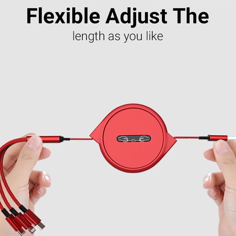 3 In 1 Kabel Data / Charger Micro USB Tipe C Retractable Fast Charging Portable Untuk Android