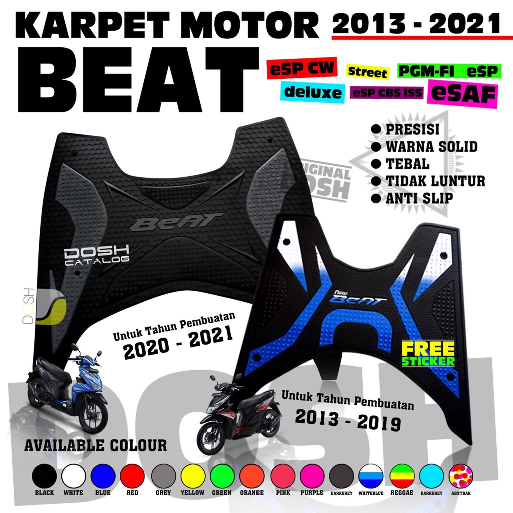 Karpet Motor Beat Untuk Tahun Pembuatan 2013 sd 2023 Bahan tebal tidak luntur anti slip Deluxe Street Fi Cbs iss Pijakan Alas Kaki