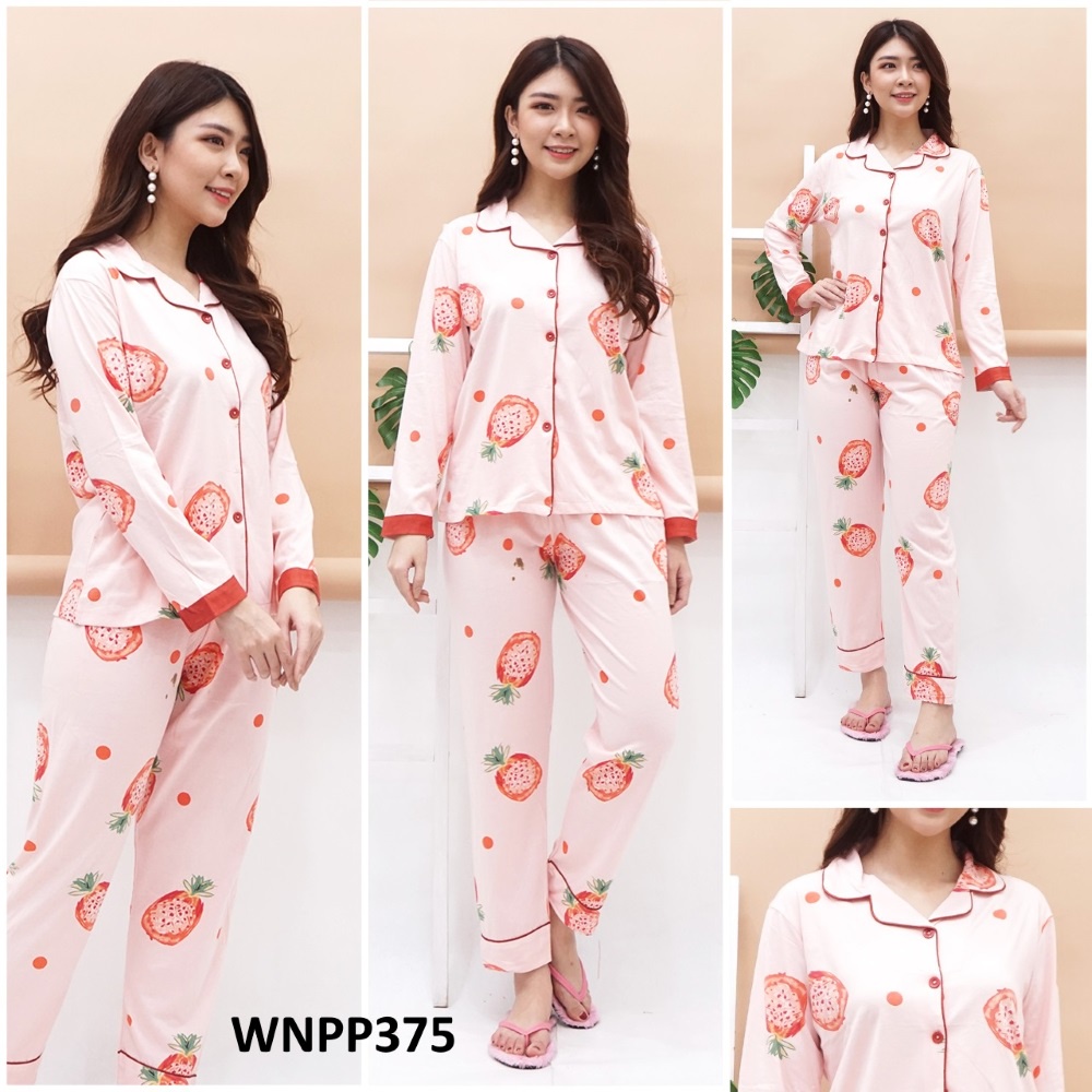 Piyama Wanita Kancing Depan Strawberry Pink