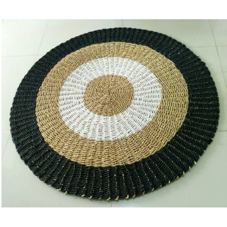 Rug Karpet Seagrass Hitam Natural ukuran Diameter 120 cm Export Quality