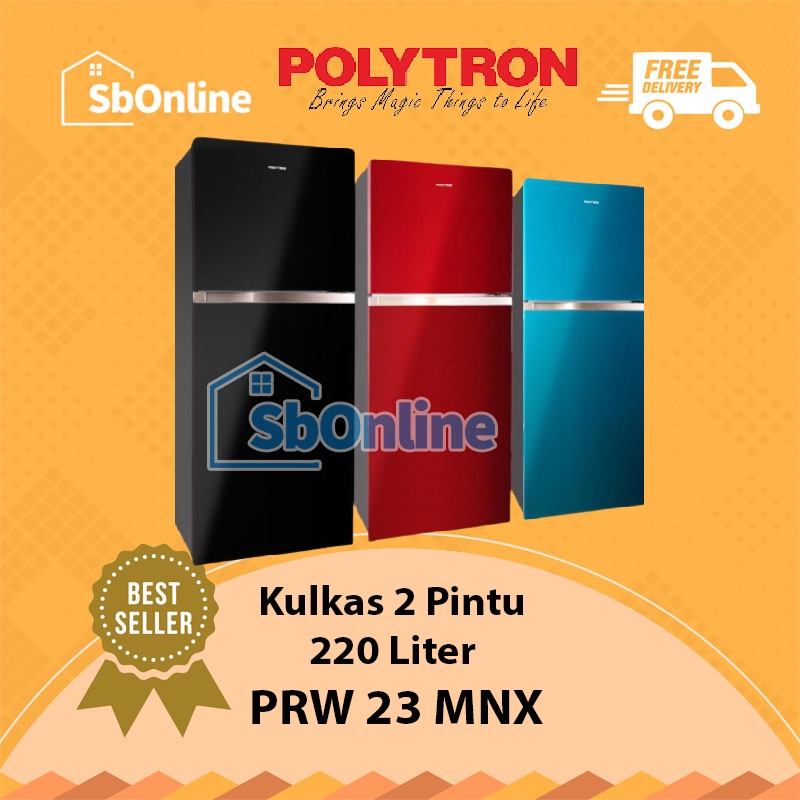 POLYTRON Kulkas 2 Pintu 220 LT GLASS DOOR - PRW 23 MNX