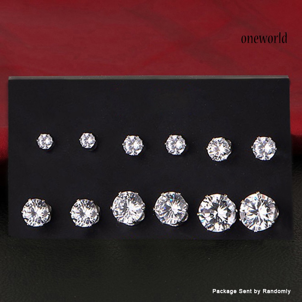 OW@ 6Pairs Women Jewelry Round Cubic Zirconia CZ Crown Ear Stud Earrings Xmas Gift