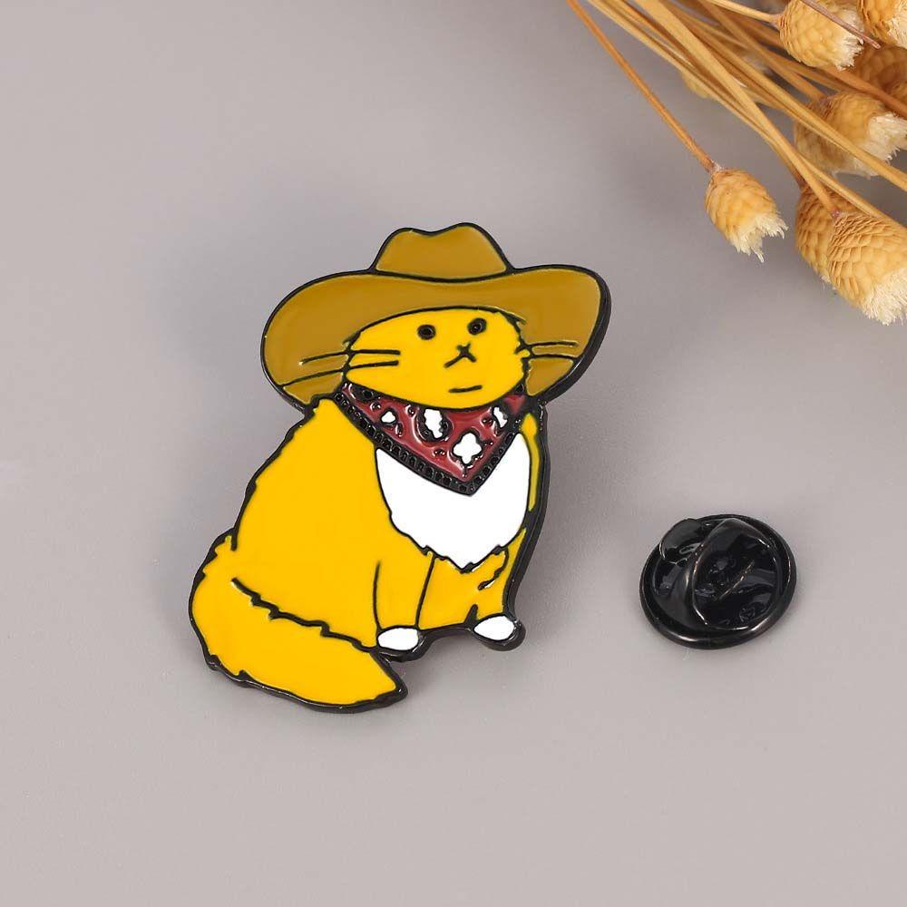 Lanfy Kucing Bros Hadiah Lucu Untuk Wanita Pria Aksesoris Perhiasan Kerah Bros Kucing Koboi Kerah Pin Enamel Pin