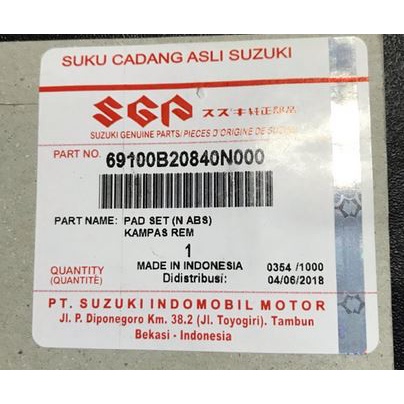 Discpad Belakang Satria Fu Suzuki 69100 20840