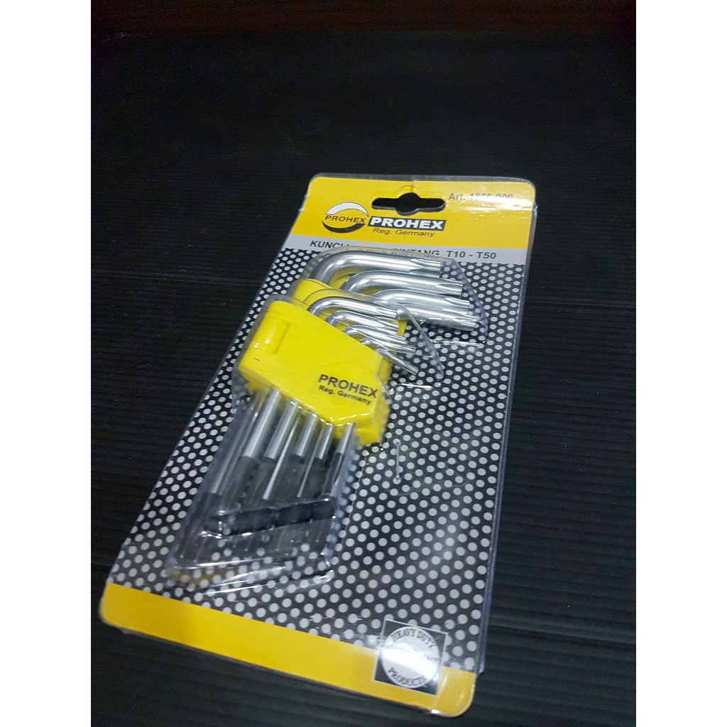 KUNCI L BINTANG PENDEK SET ISI 9 PCS PROHEX T10 - T50 / TORX KEY SET / STAR WRENCH SET