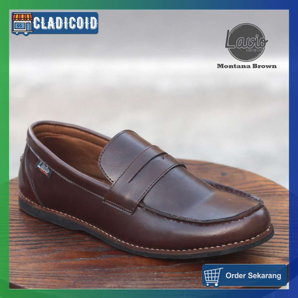 Sepatu Slip On Casual Formal Pria Model Terbaru dan Keren Tanpa Tali Lavio Montana Hitam dan Coklat