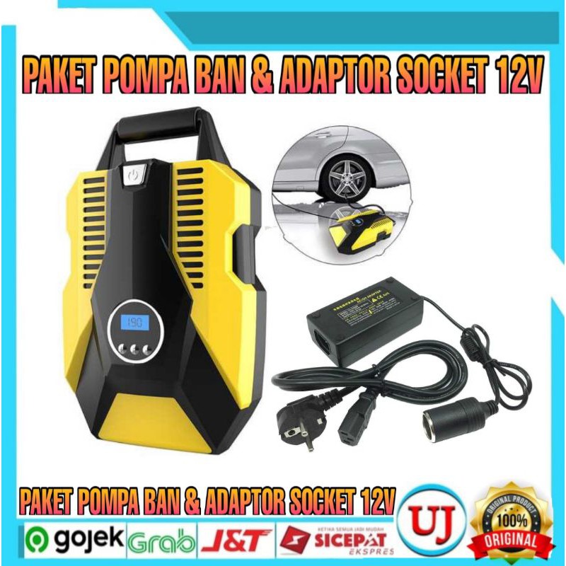 Paket Inflator Pompa Angin Ban &amp; Adapter Conventer Socket Adaptor 12V 5A