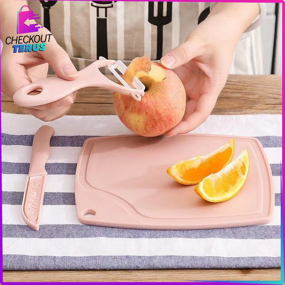 CT C442 Talenan Pisau Pengupas Buah Dan Sayur Pisau Set Keramik 3 in 1 Serbaguna Knife Peeler Fruit Chopping
