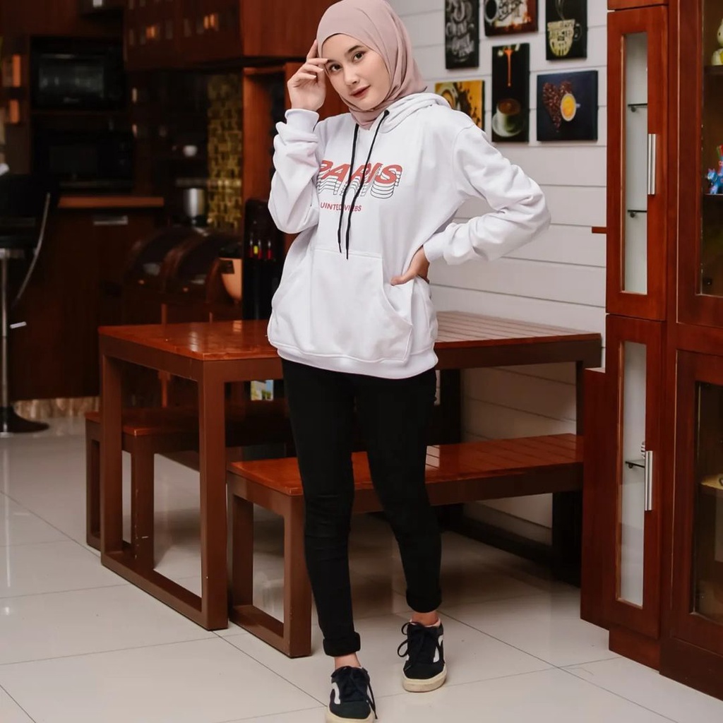 Hoodie Sweater Motif Pariss United Vibes Gaya Casual Santai Bahan Fleece