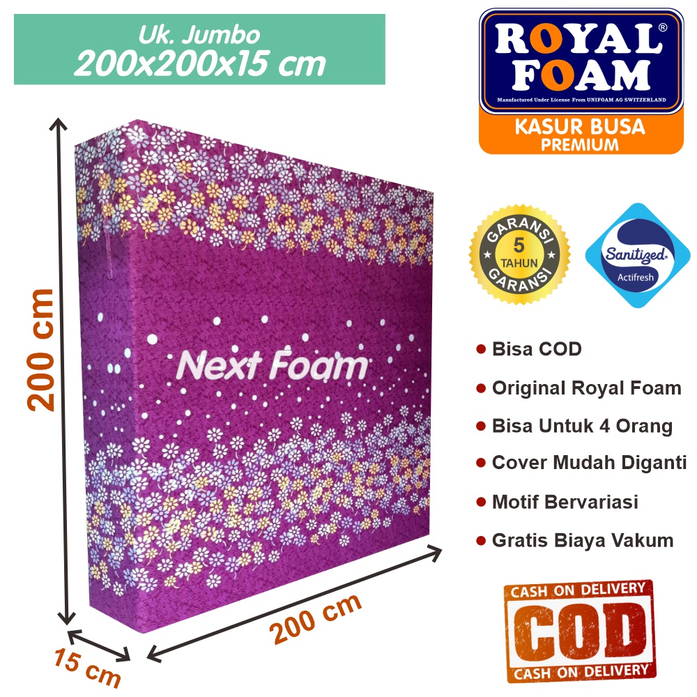 Kasur Busa Royal Foam Ukuran Jumbo 200x200x15 cm Tebal 15 cm D16 ORIGINAL Garansi 10 Tahun