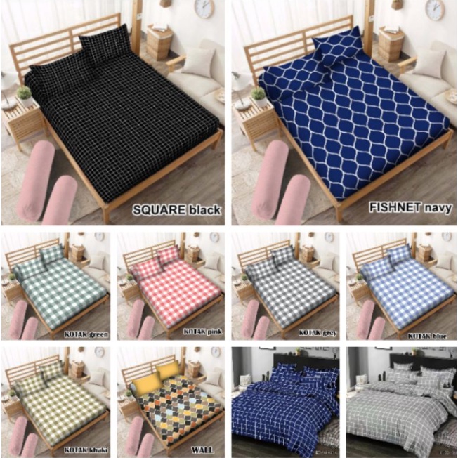 PROMO SPREI AESTHETIC MURAH MOTIF KOTAK MINIMALIS BUNGA 160x200 Tinggi 20 HOMEMADE