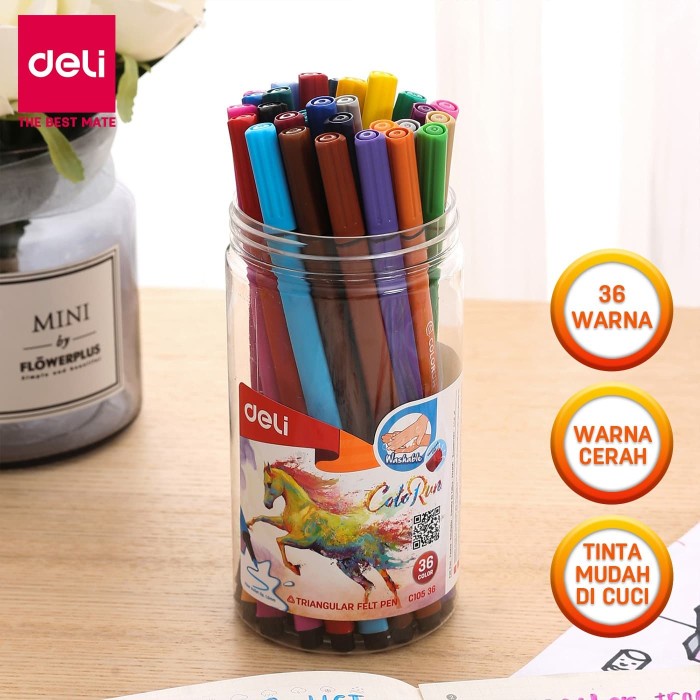 

(DISKON TERMURAH) Deli EC10536 Felt Pen Washable 1.0mm 36C / Spidol Mudah di Hapus 36C