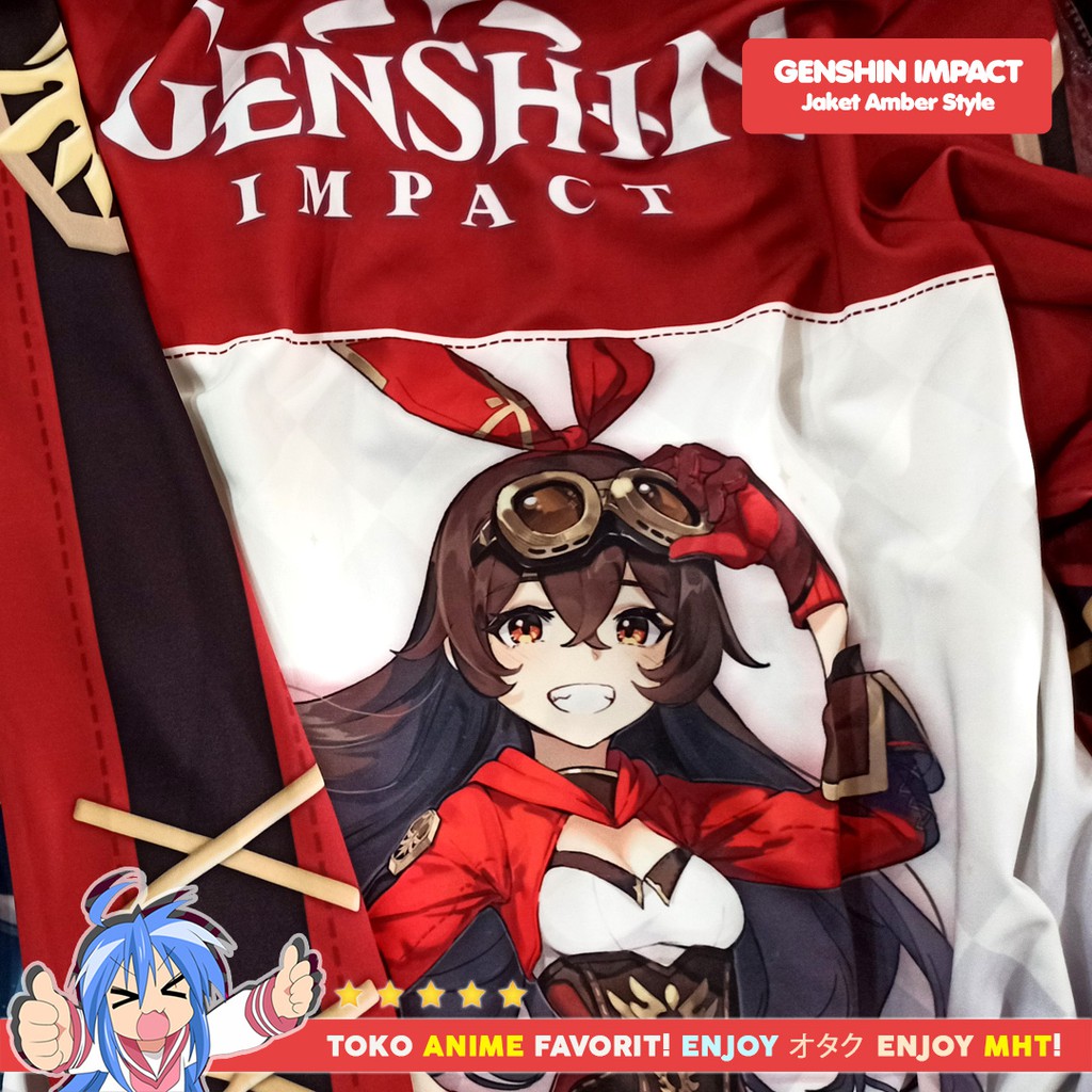 Jaket Hoodie Anime Game Full Print Genshin Impact Amber Style