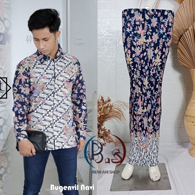 BATIK COUPLE / BAJU BATIK COUPLE / BATIK SET / SETELAN COUPLE ROK PLISKET / ROK PLISKET COUPLE KAMEJA BATIK / COUPLE MURAH / ROK PLISKET COUPLE LENGAN PANJANG / ROK BATIK PLISKET COUPLE/ MOTIF BLUGENVIL NAVY