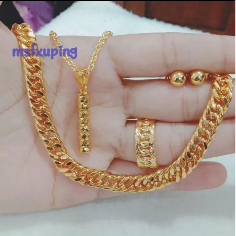 Set Perhiasan Wanita Model Rantai Liontin Bambu Lapis Emas 24k Anti Karat Bisa COD Terlaris