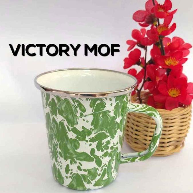 .........] Kedaung Gelas Cangkir Latte Mug Enamel Blirik Hijau